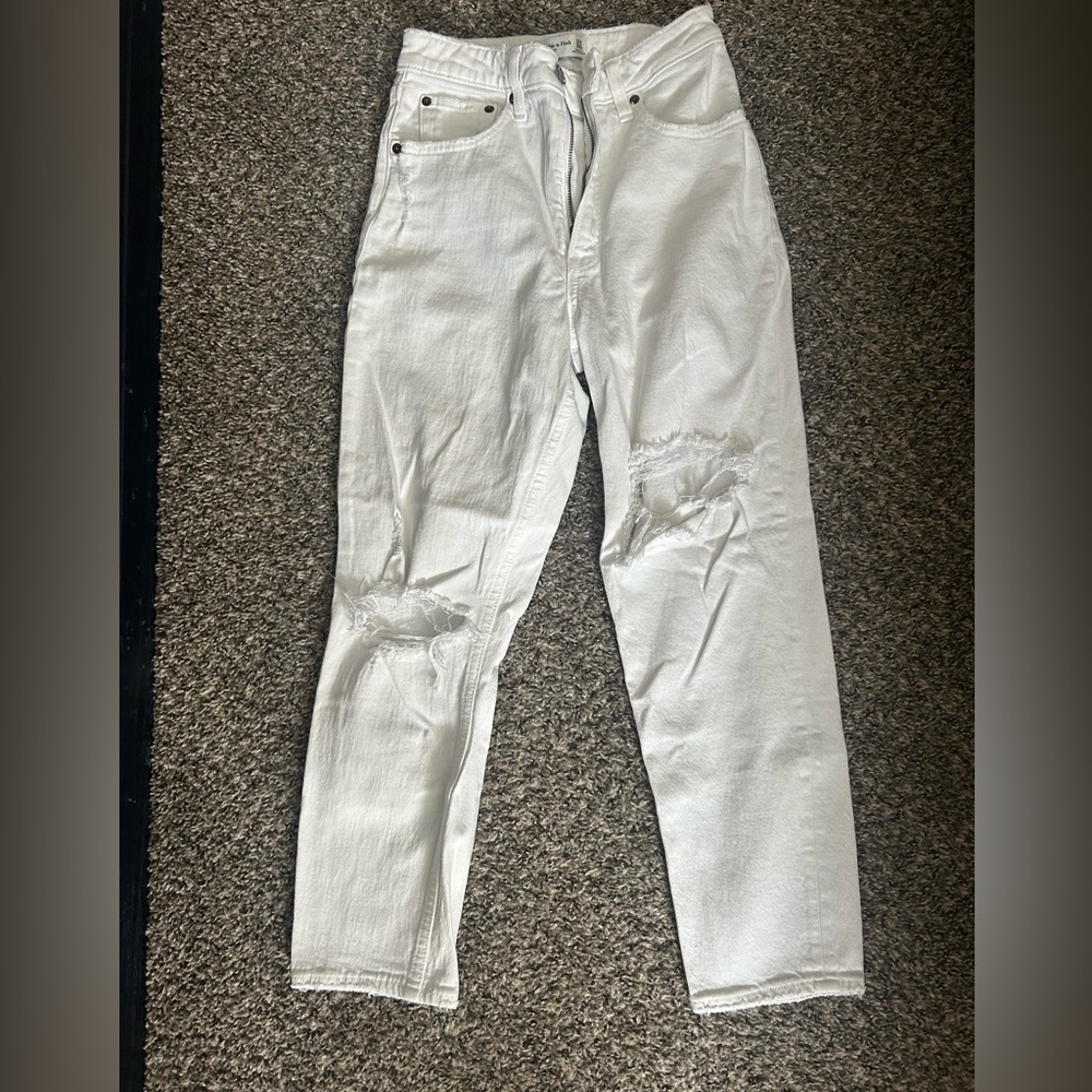 Abercrombie & Fitch White Distressed Slim Jeans